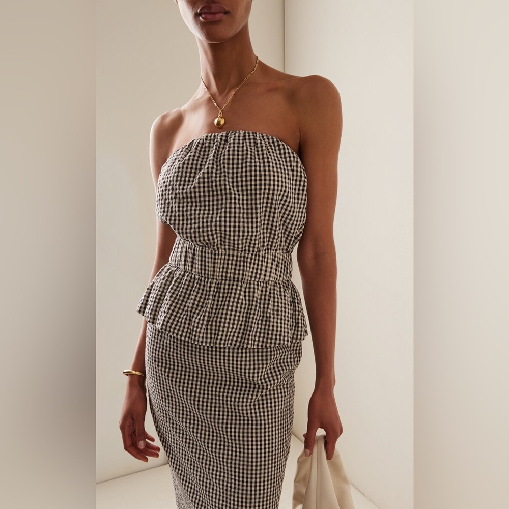 Posse Aurelia Strapless Gingham Cotton Top size L - Picture 2 of 10